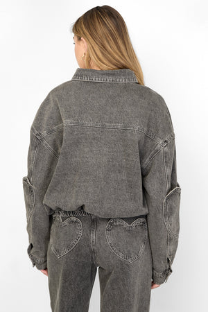 Gimme Grey & Pink Denim Jacket Set for All Fits