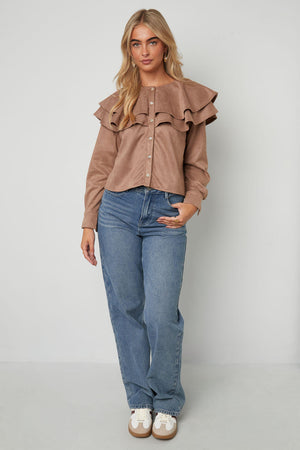 Woven Polyester Fiber Damen Bluse Elegant Ruffle Trim