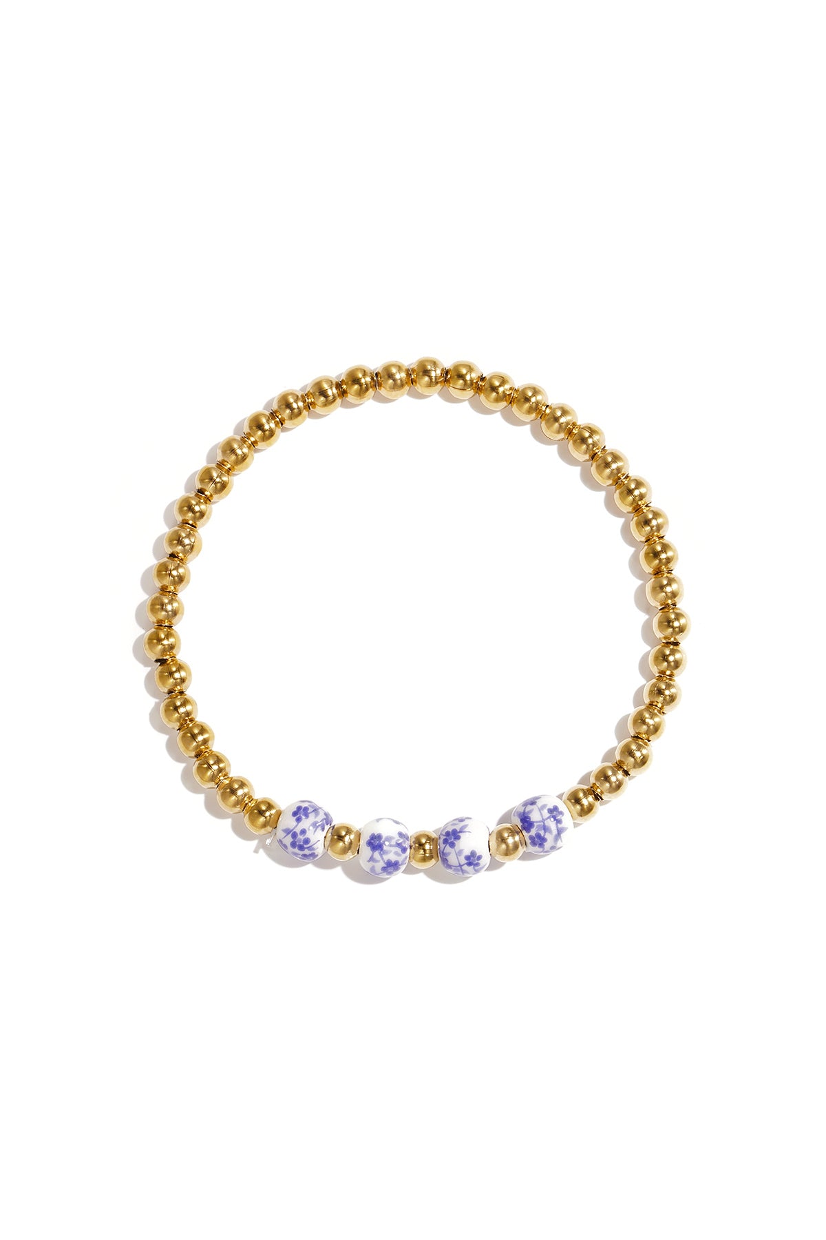 Massives Perlenarmband mit Perlen in blauem Blumenmuster