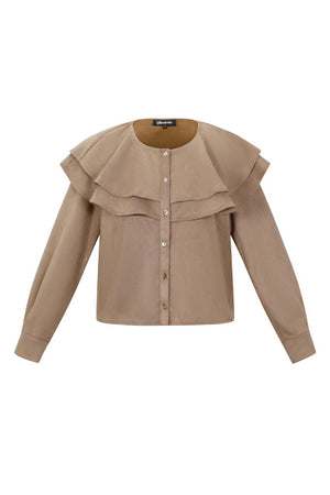 Woven Polyester Fiber Damen Bluse Elegant Ruffle Trim