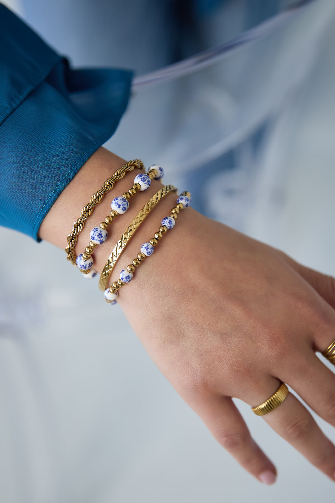 Edelstahl-Perlenarmbänder, schlichte und lässige Serie, Damenschmuck