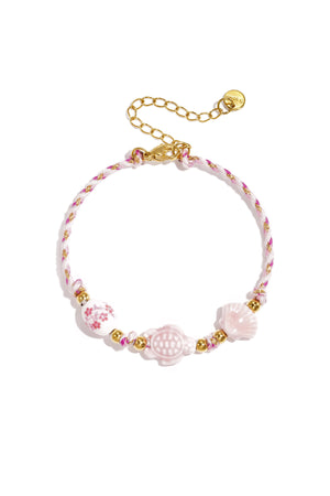 Armband mit Schildpatt- und Muschelperlen und Seilmotiv