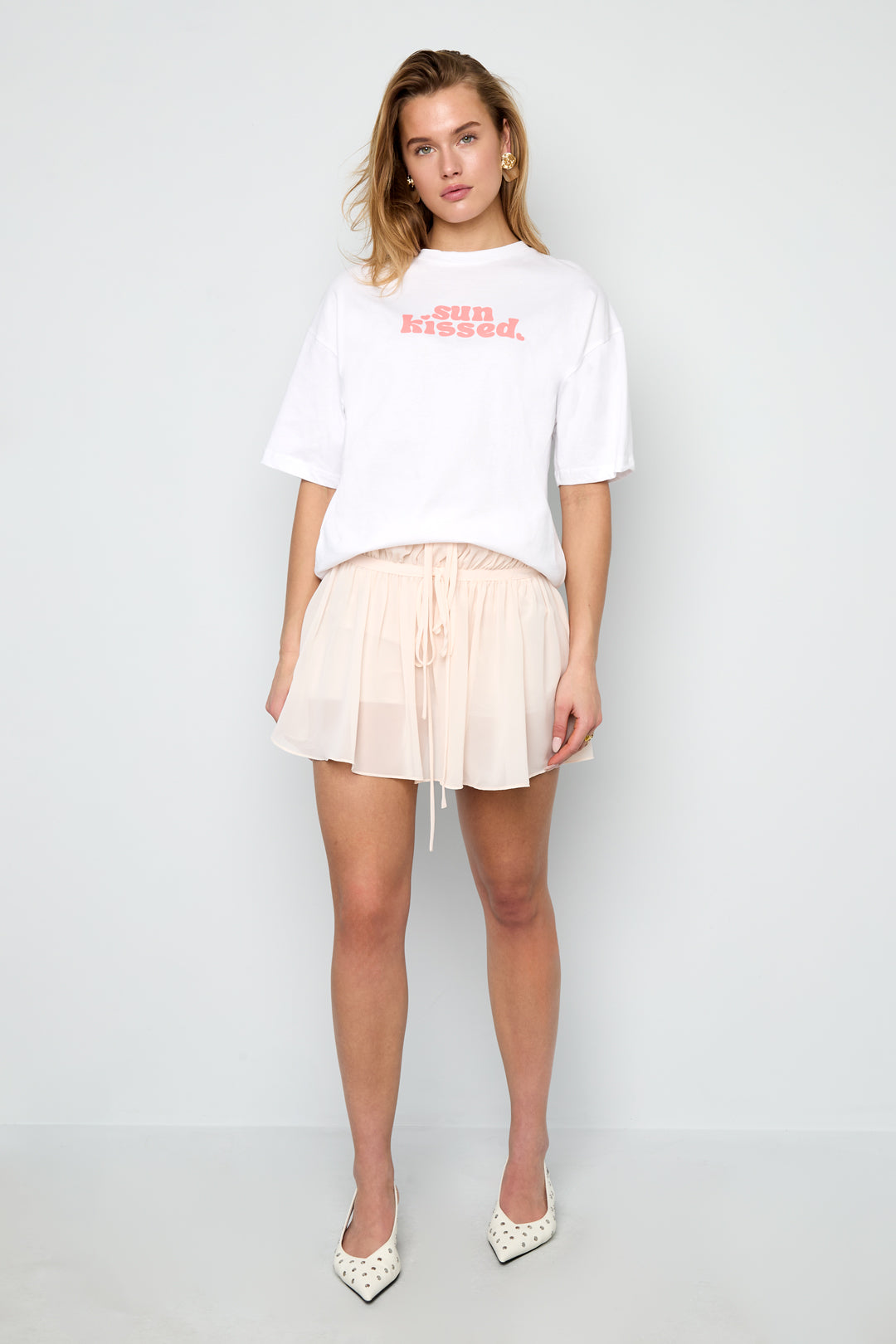 Gimme Spring/Summer Woven Mini Skirt - Apricot, Rose Red & Green