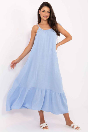 Midi-Musselin-Kleid aus 100 % Baumwolle – Luftiges Sommerkleid mit Rüschensaum