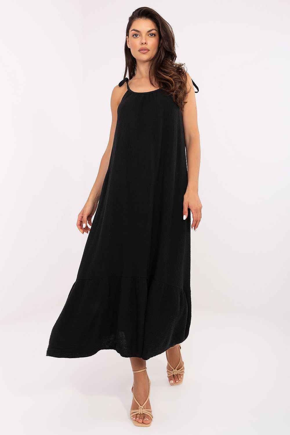 Midi-Musselin-Kleid aus 100 % Baumwolle – Luftiges Sommerkleid mit Rüschensaum