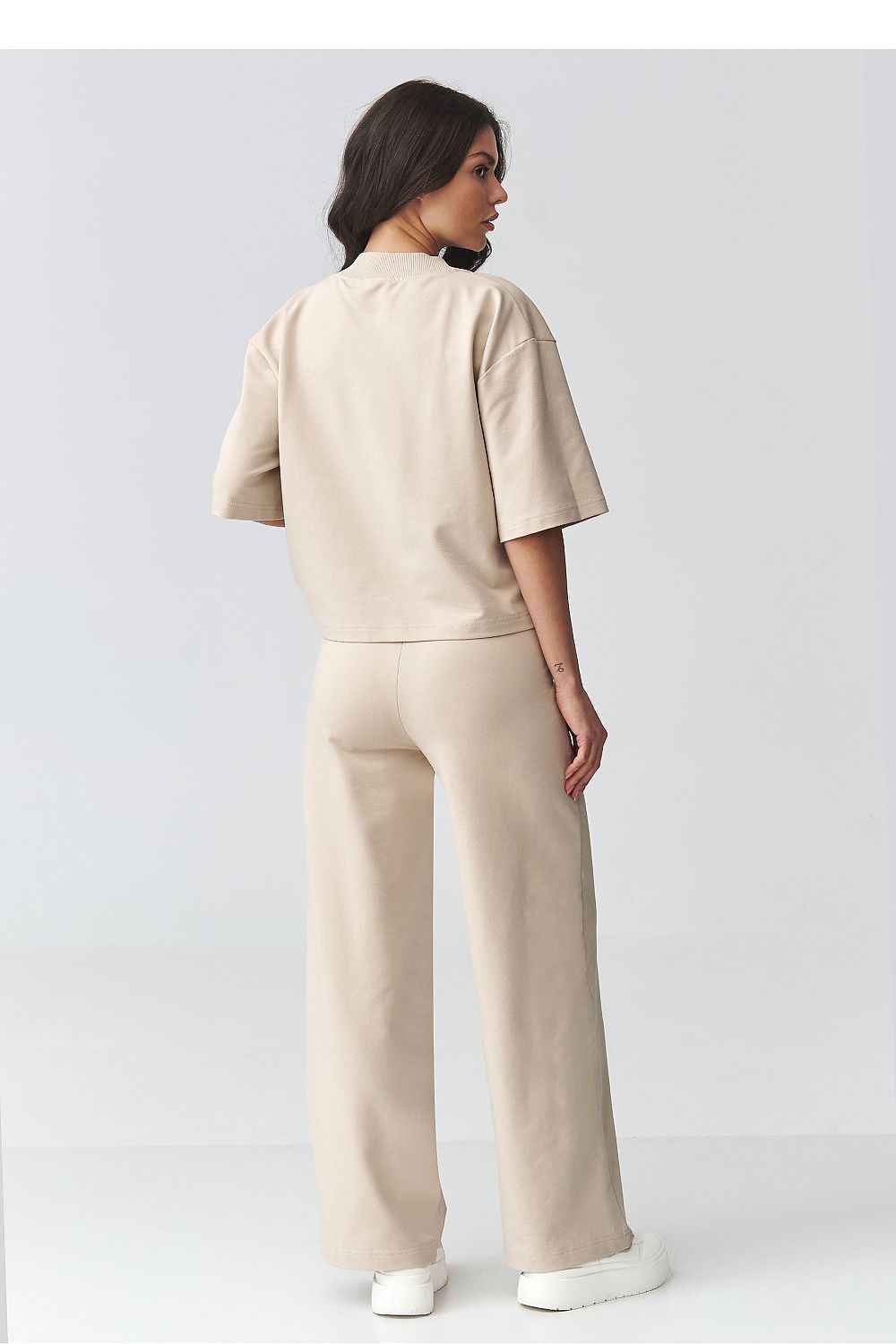 Elegantes Damen-Set aus Baumwolle – V-Ausschnitt Bluse & Hose mit weitem Bein