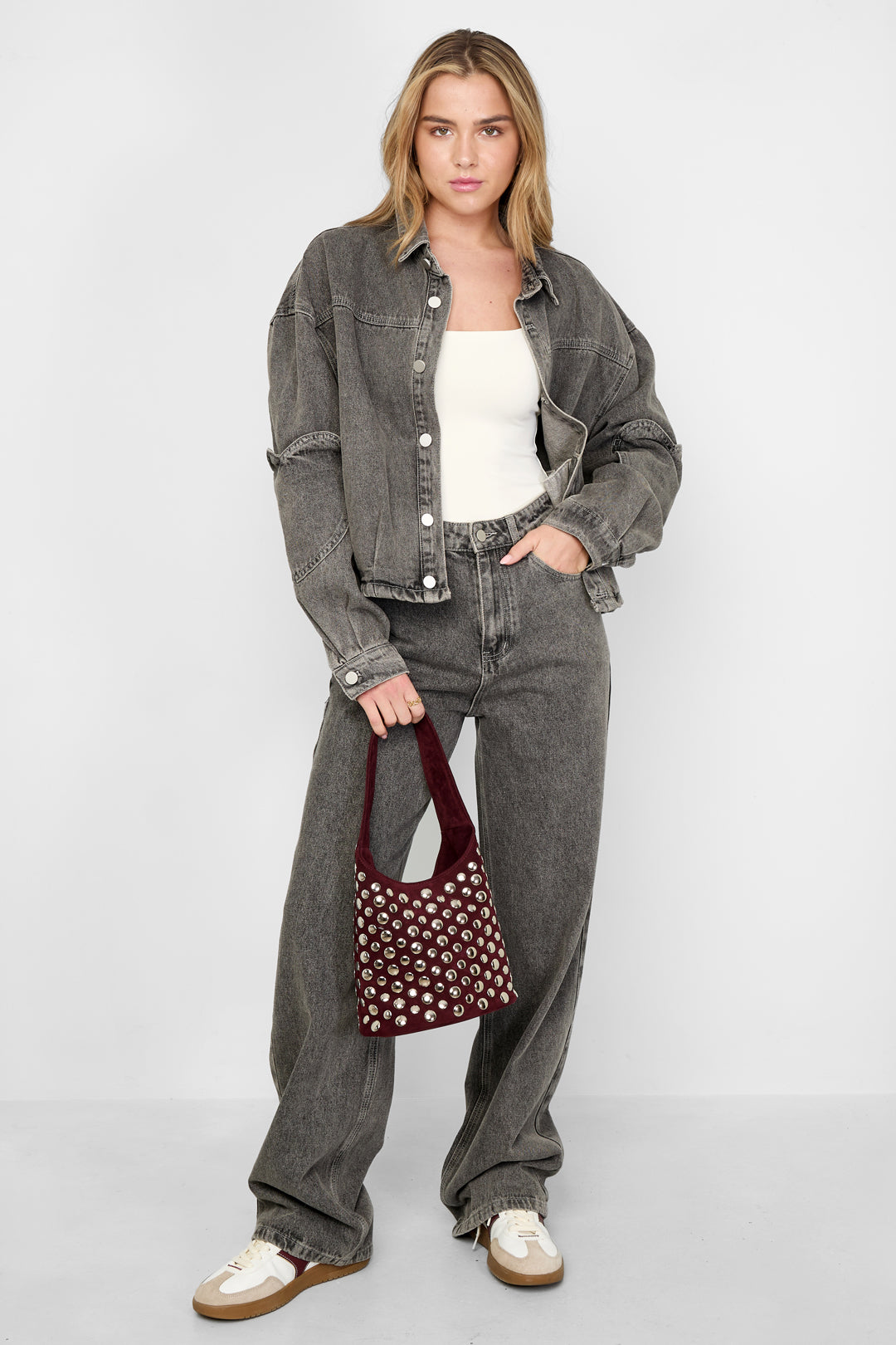 Gimme Grey & Pink Denim Jacket Set for All Fits