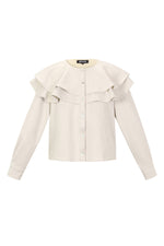 Woven Polyester Fiber Damen Bluse Elegant Ruffle Trim