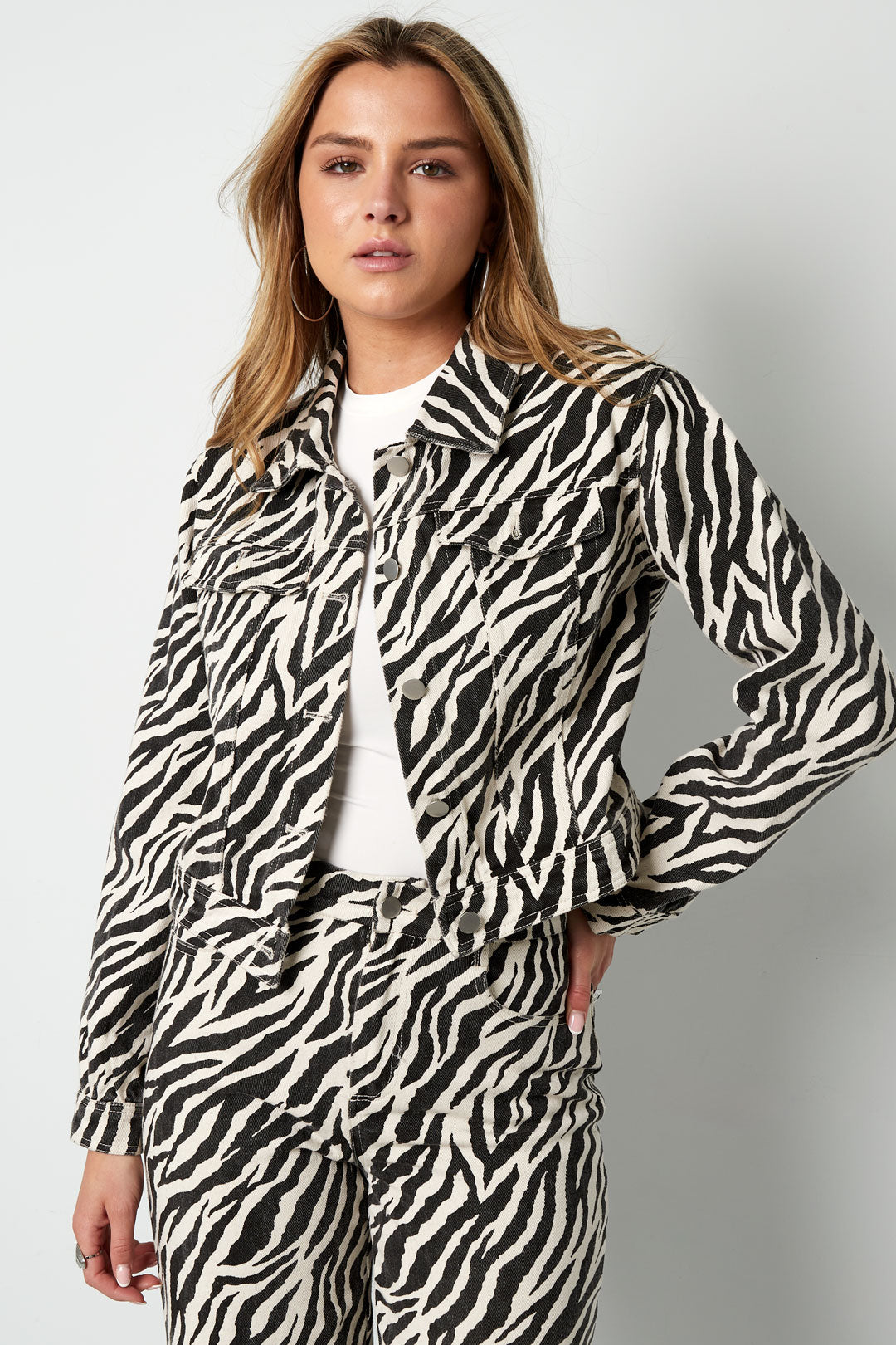 Cotton Denim Damenjacke Street Elegant Specialty Tiermuster