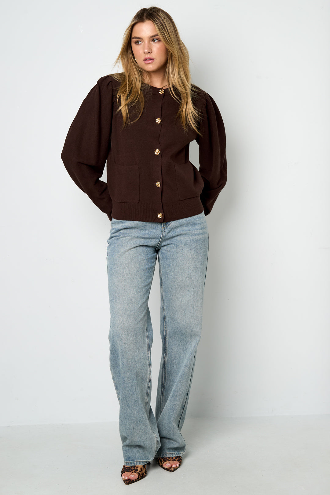 Gestrickte Viskose Damen-Cardigan Herbst/Winter Casual Einfarbig