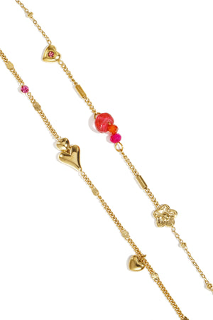 Mehrlagiges Damen Armband mit Herzen, Perlen und Charms