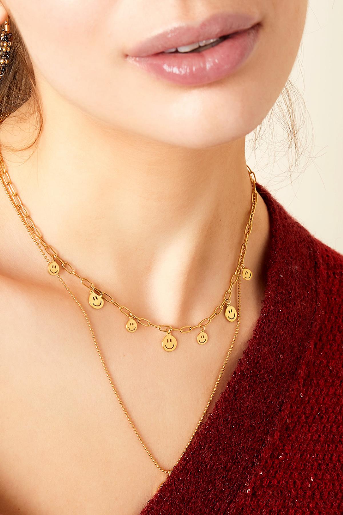 Halskette mehrere Smileys Goldfarbe Edelstahl