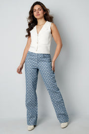 Cotton Woven Damen Gerade Hose Geometrisches Muster