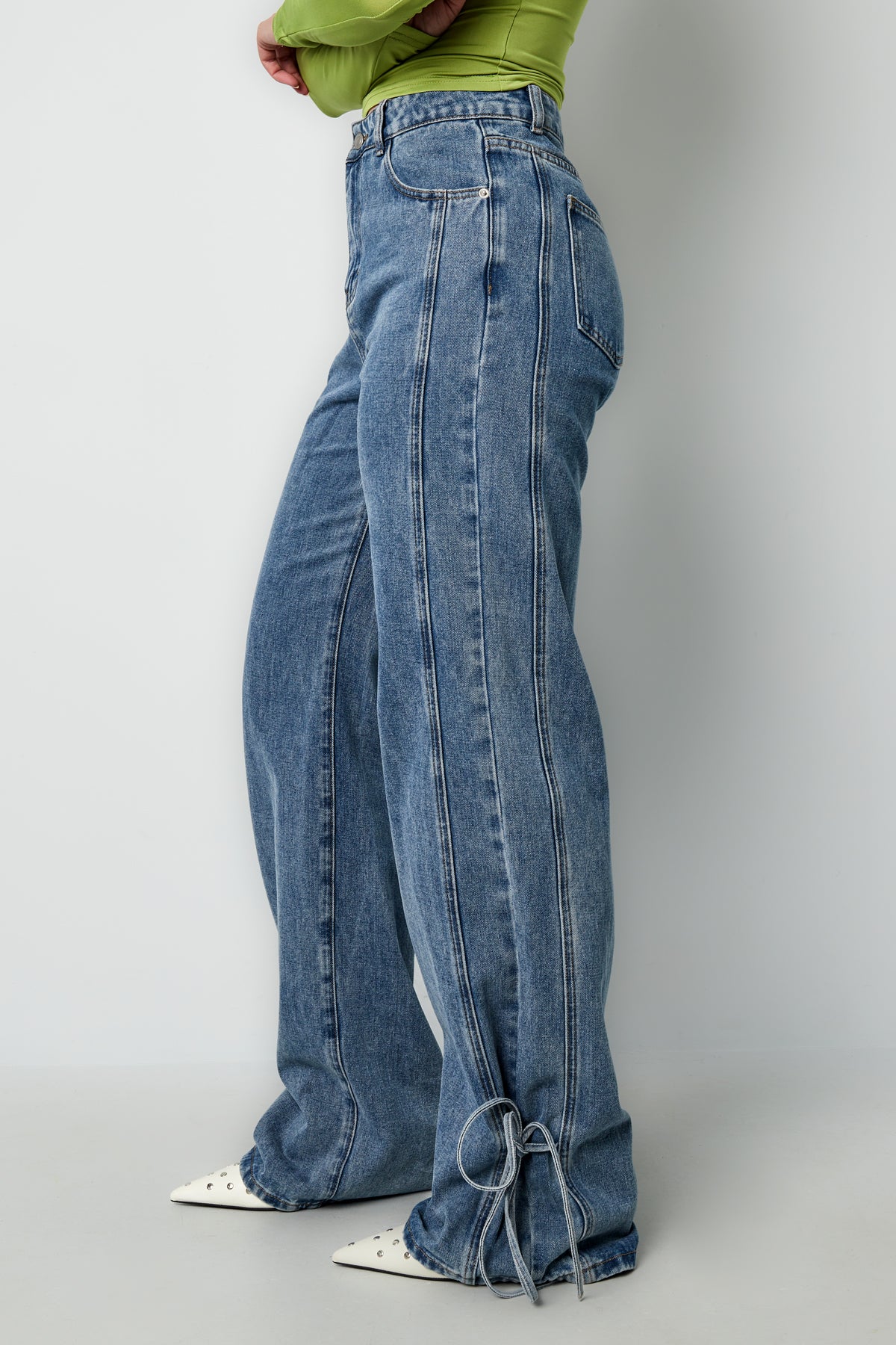 Baumwolle Gewebte Damen Gerade Jeans Casual Knotendetail