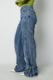 Baumwolle Gewebte Damen Gerade Jeans Casual Knotendetail