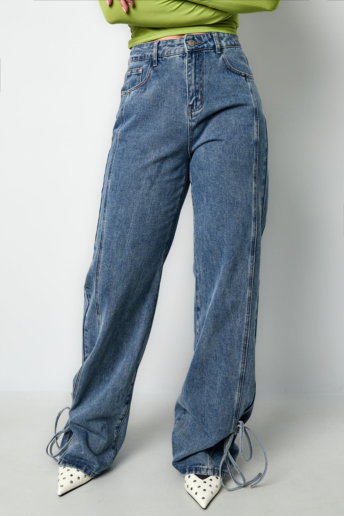 Baumwolle Gewebte Damen Gerade Jeans Casual Knotendetail