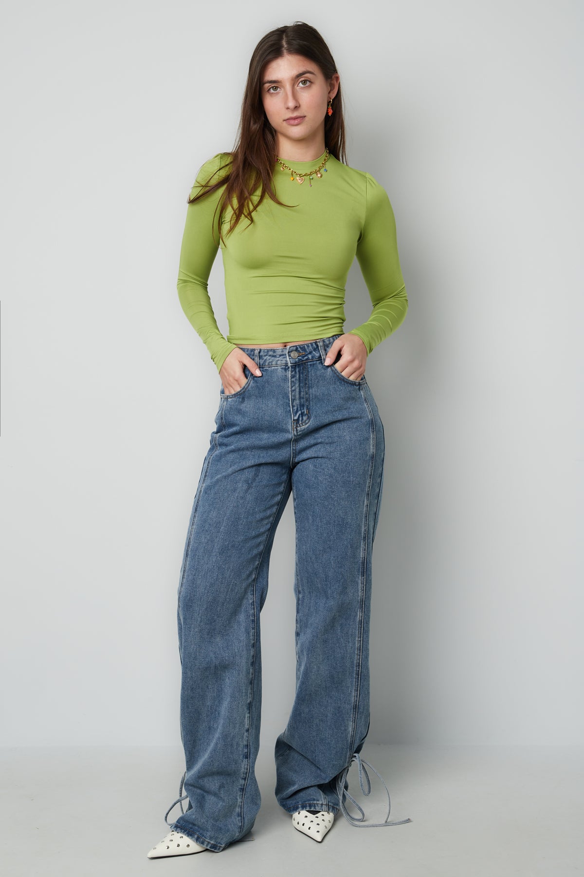 Baumwolle Gewebte Damen Gerade Jeans Casual Knotendetail