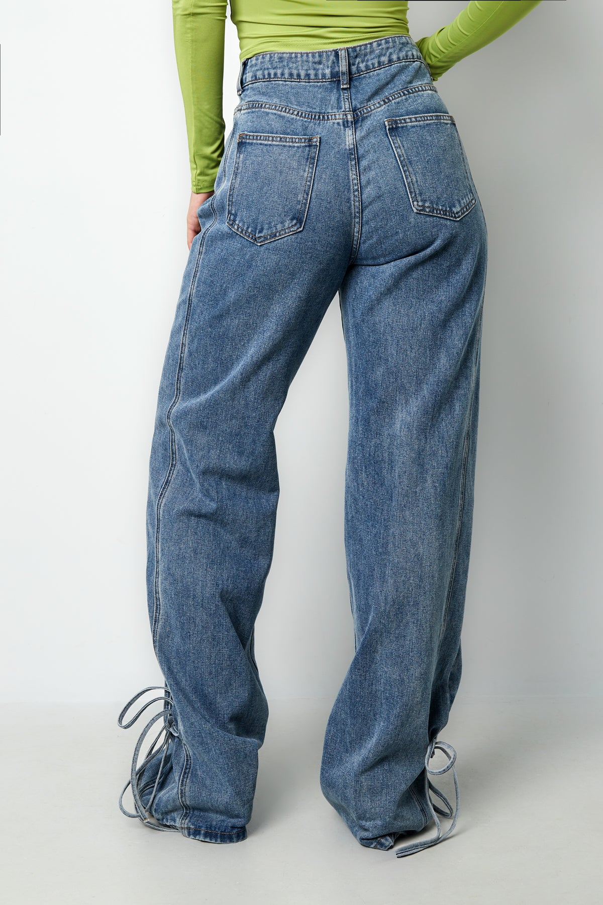 Baumwolle Gewebte Damen Gerade Jeans Casual Knotendetail