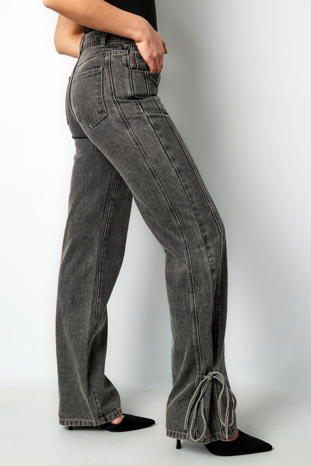 Baumwolle Gewebte Damen Gerade Jeans Casual Knotendetail