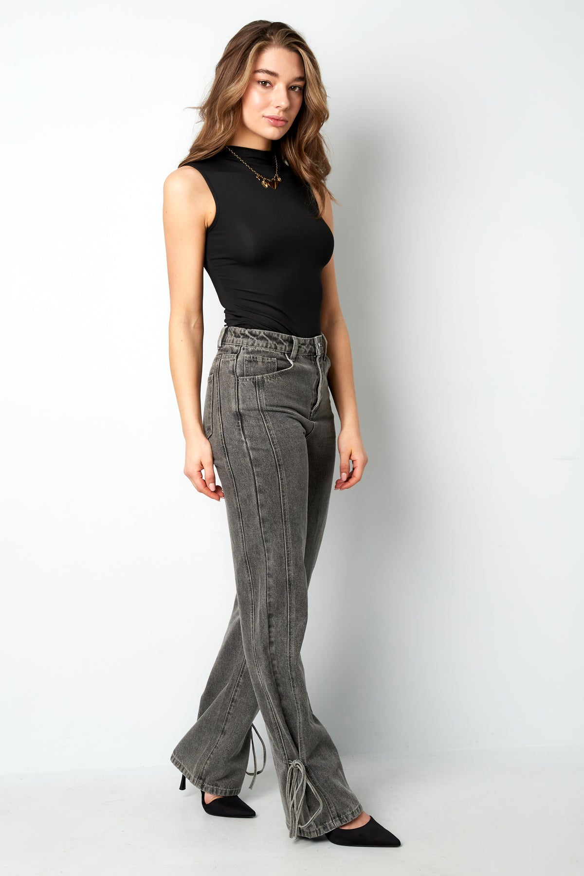 Baumwolle Gewebte Damen Gerade Jeans Casual Knotendetail