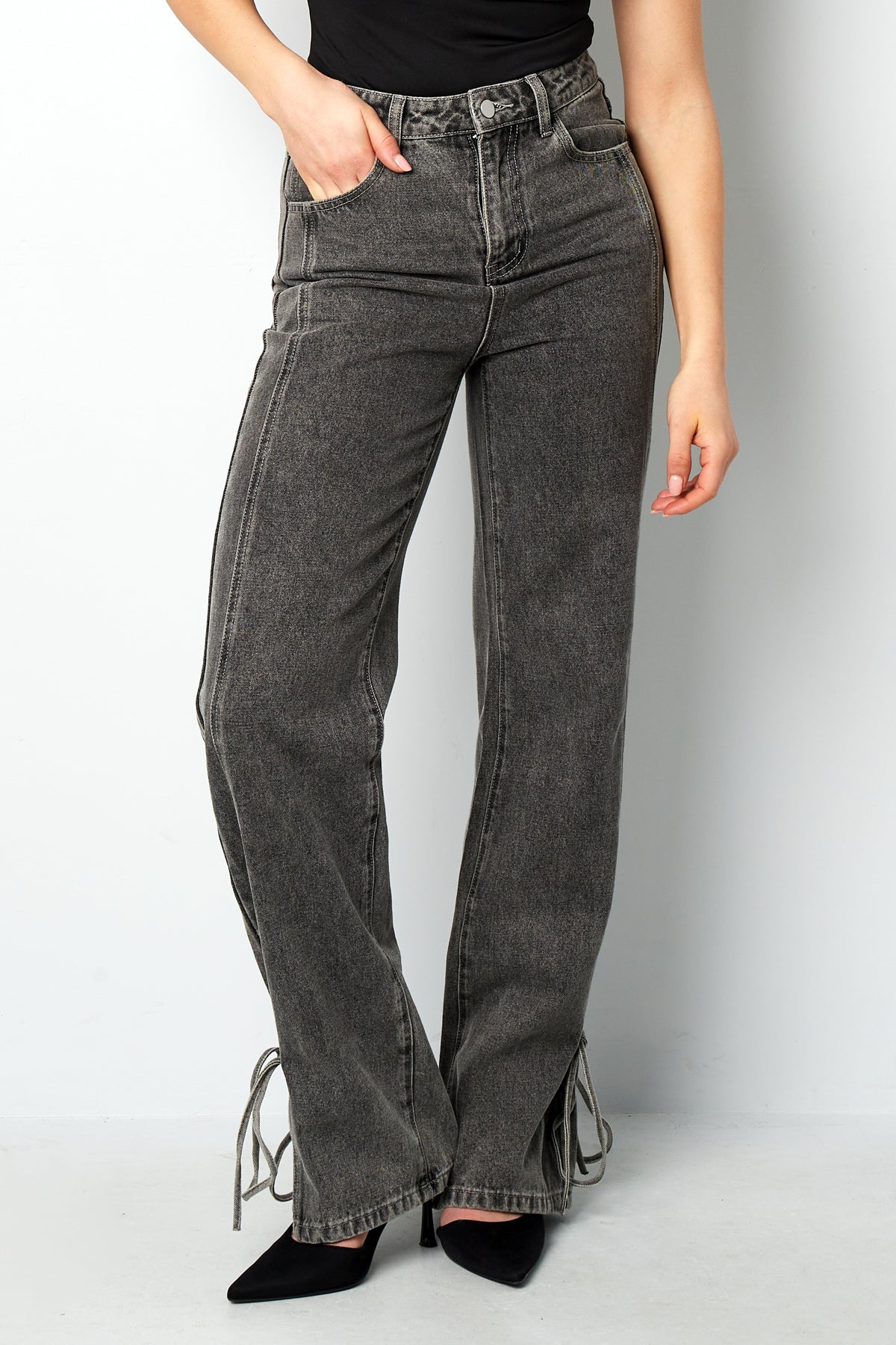 Baumwolle Gewebte Damen Gerade Jeans Casual Knotendetail