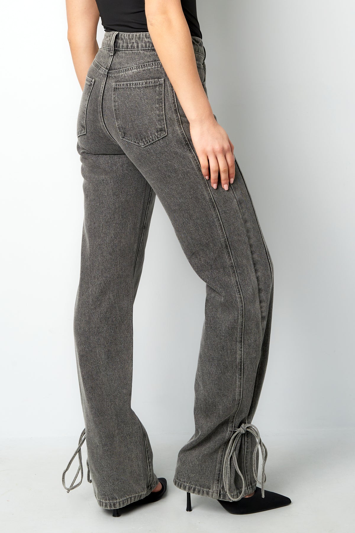 Baumwolle Gewebte Damen Gerade Jeans Casual Knotendetail