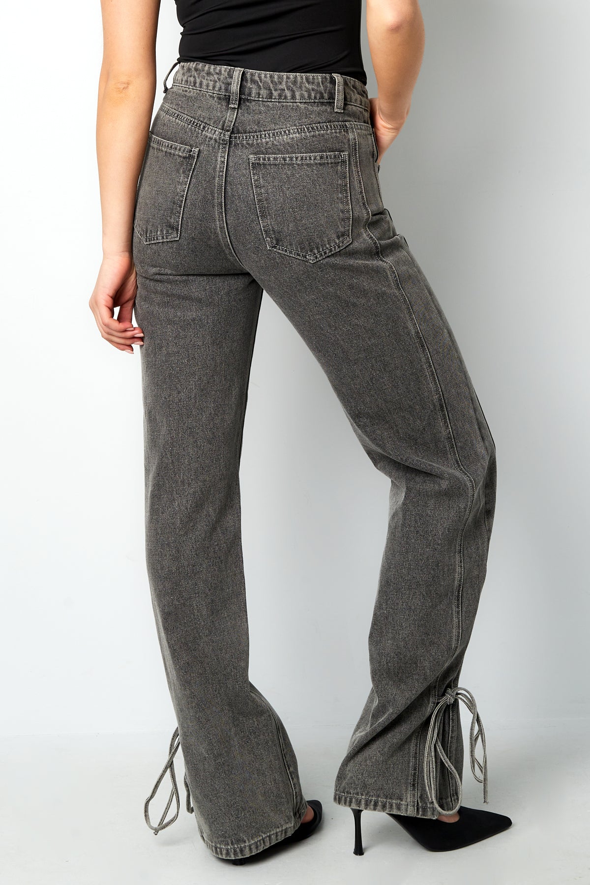 Baumwolle Gewebte Damen Gerade Jeans Casual Knotendetail