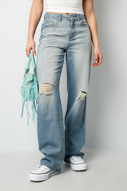 Cotton Woven Damen Straight Leg Jeans Ripped