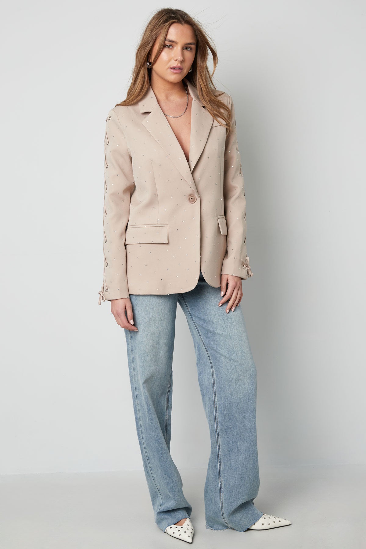 Polyester Damen-Blazer-Set mit Schnürmanschetten