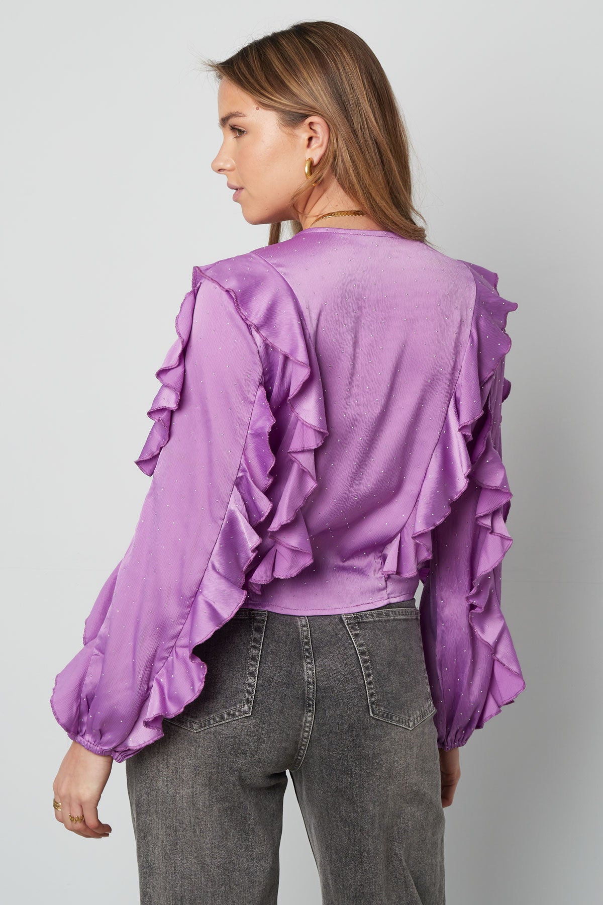 Polyester Damen Langarm-Oberteil Mit Rüschen Vorne Bindung