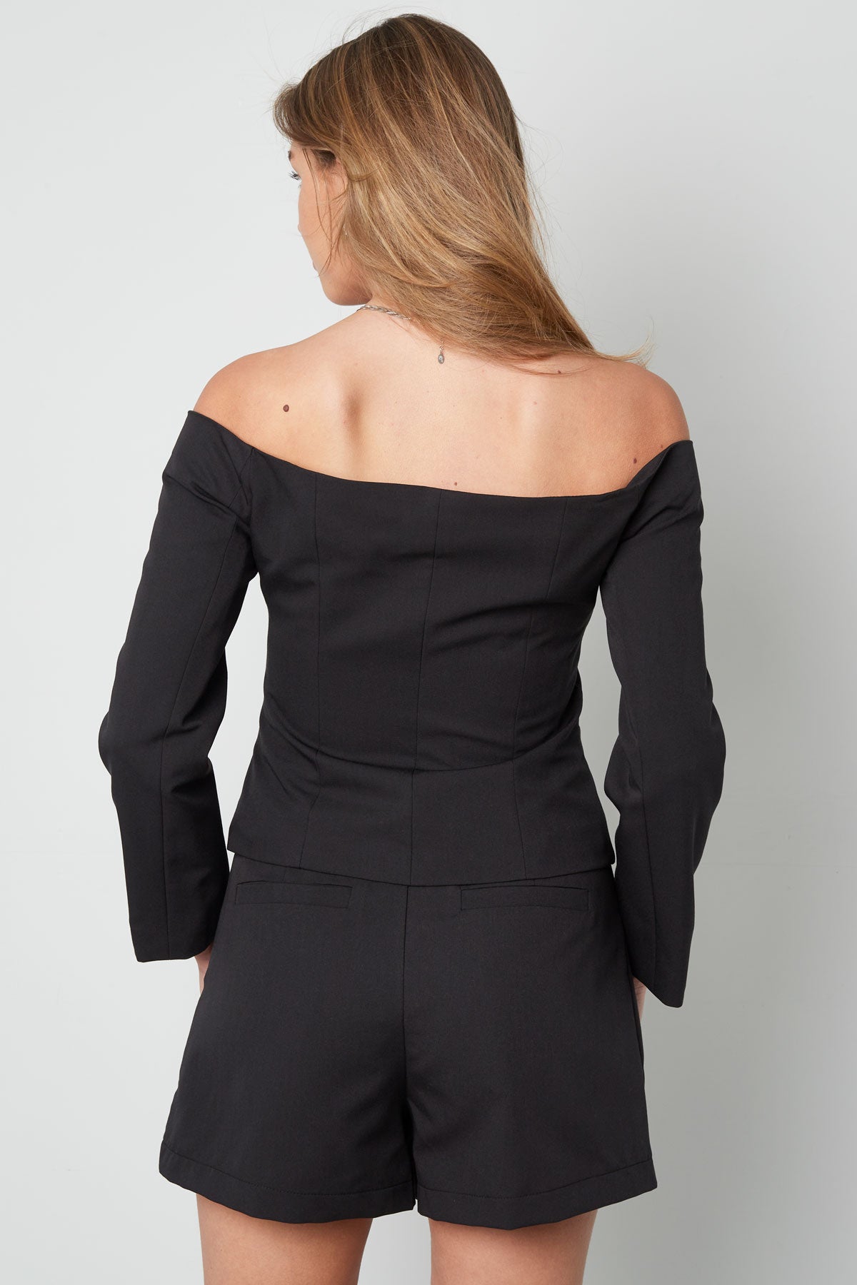 Polyester Damen Off-Shoulder Langarm Oberteil Knopfleiste Design