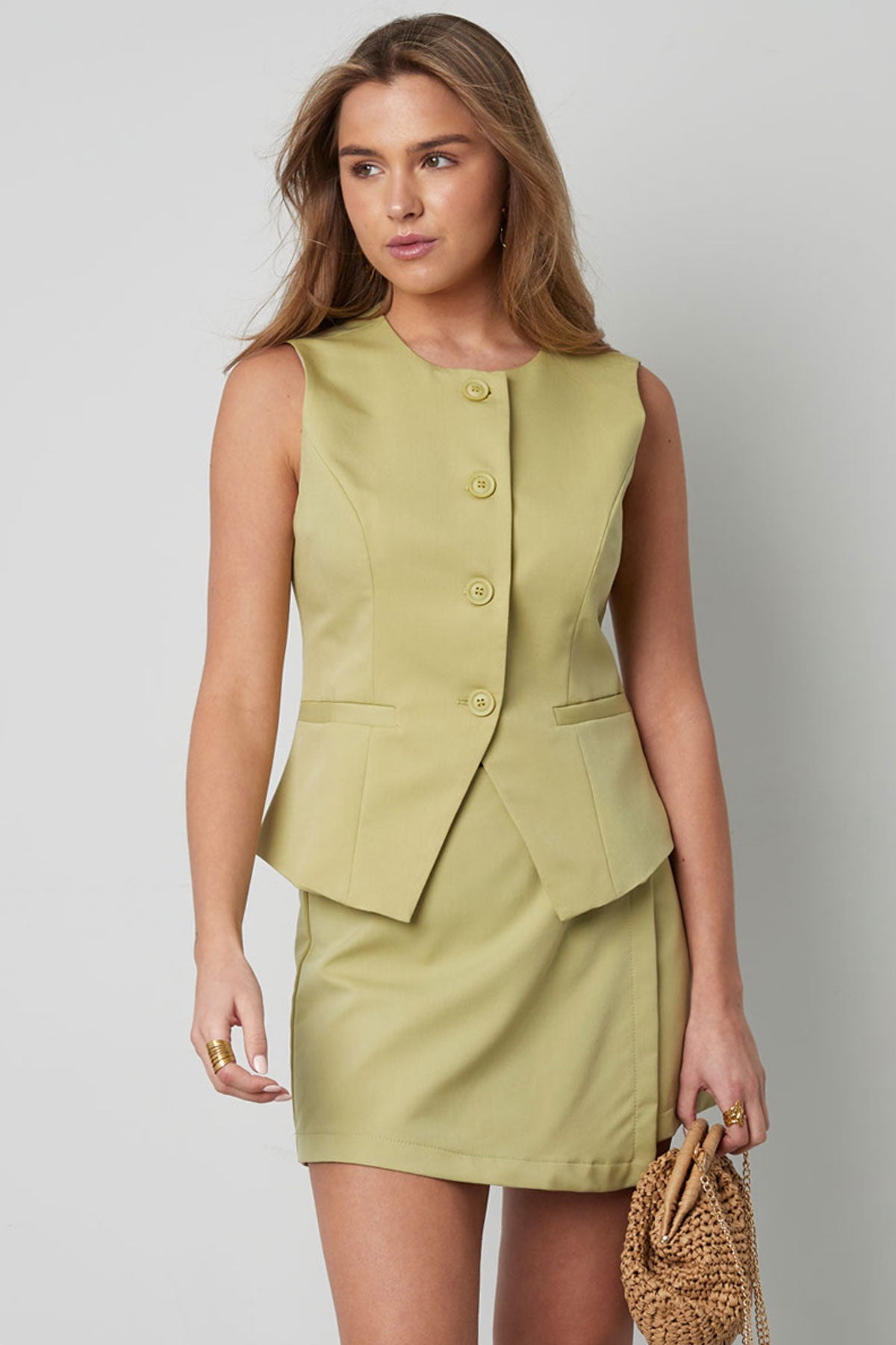 Polyester Damen Ärmelloses Oberteil Strukturiert Knopfverschluss Design