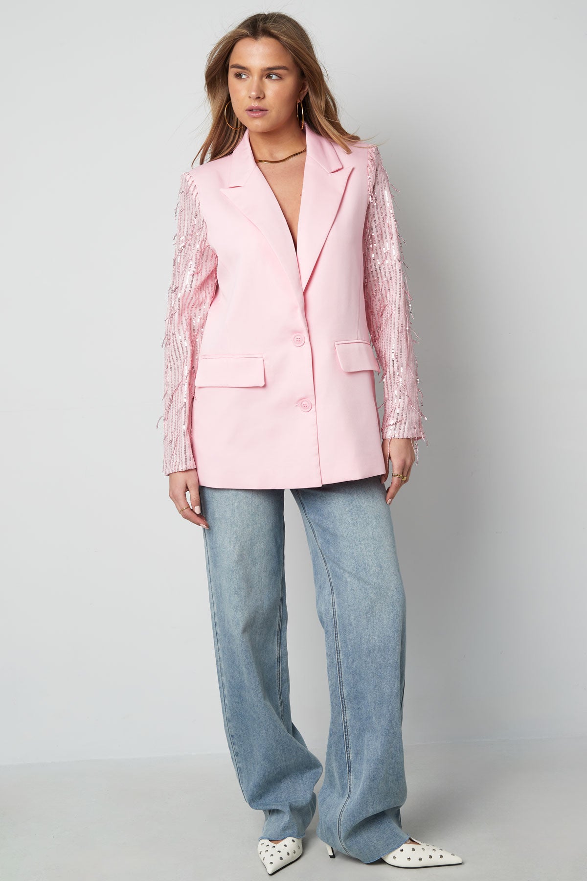 Polyester Damen Blazer Mit Fransenärmel Design