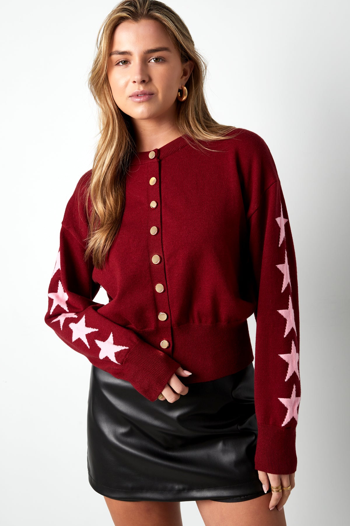 Viskose Strickcardigan Damen Kurzmodell Sternmuster