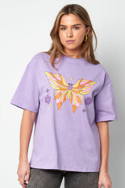 Baumwolle Damen T-Shirt Oversized Schmetterlingsdruck