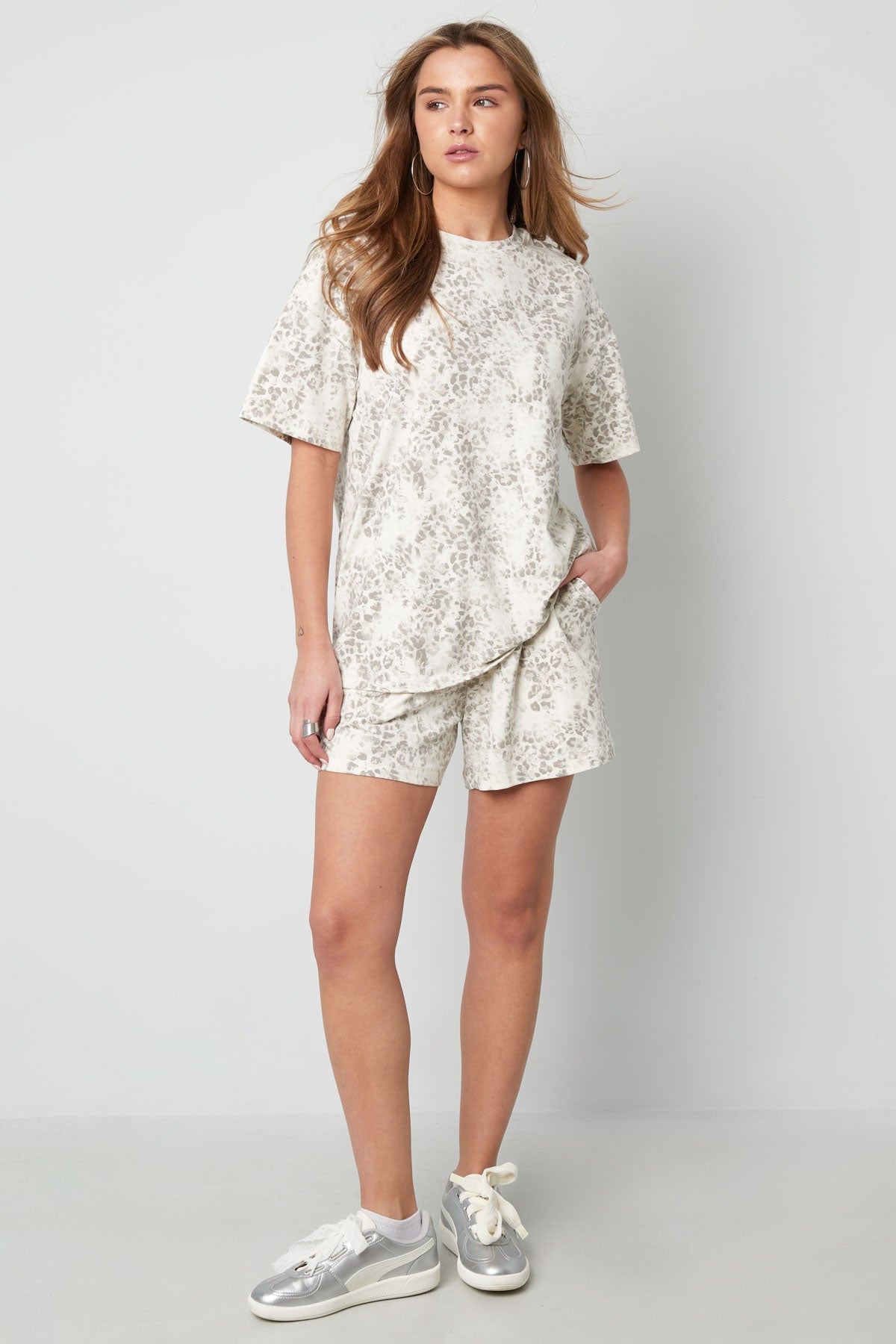 Baumwolle Damen T-Shirt Oversized Leopardenmuster