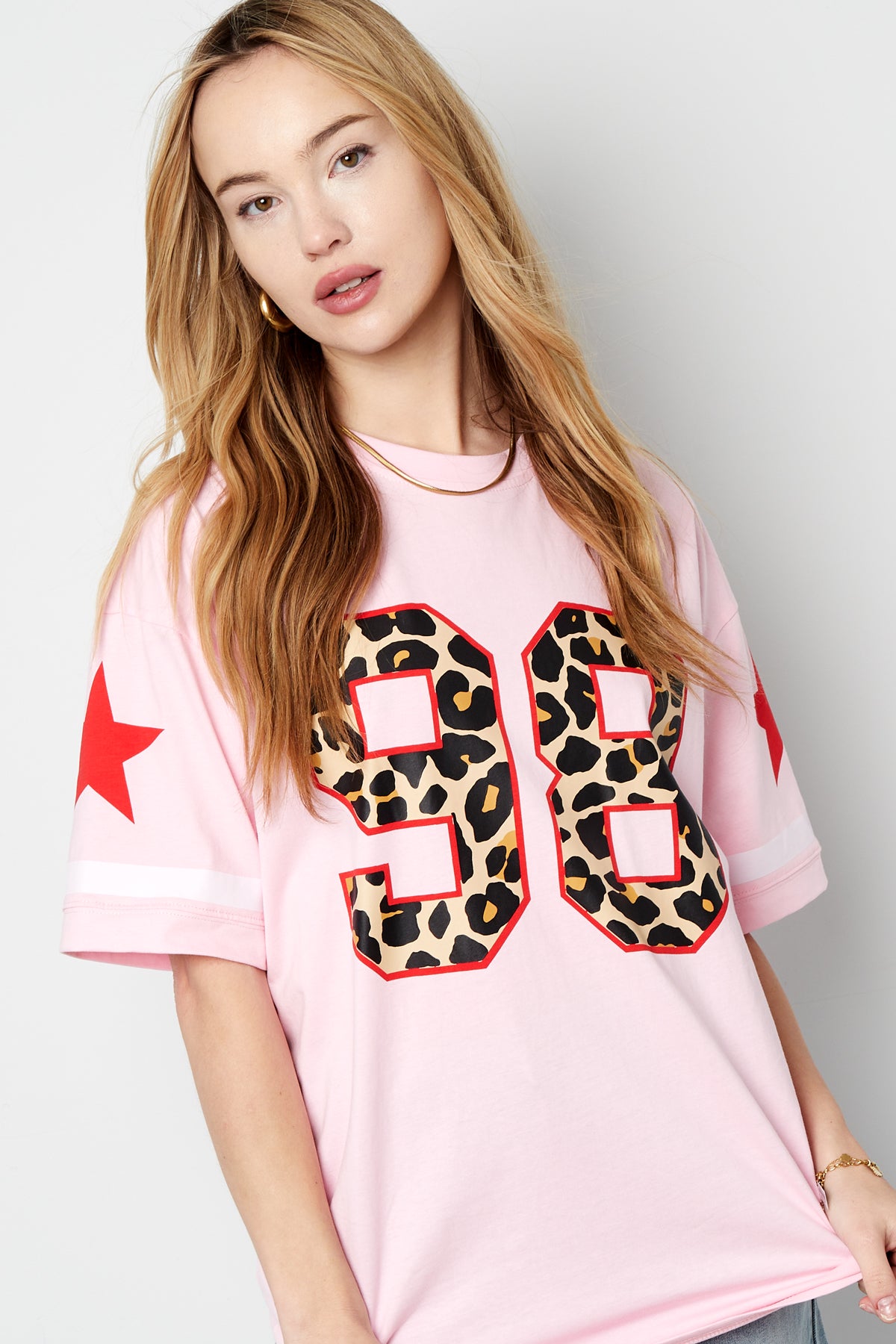 Baumwolle Damen T-Shirt Oversized Leopardenmuster Zahl 98