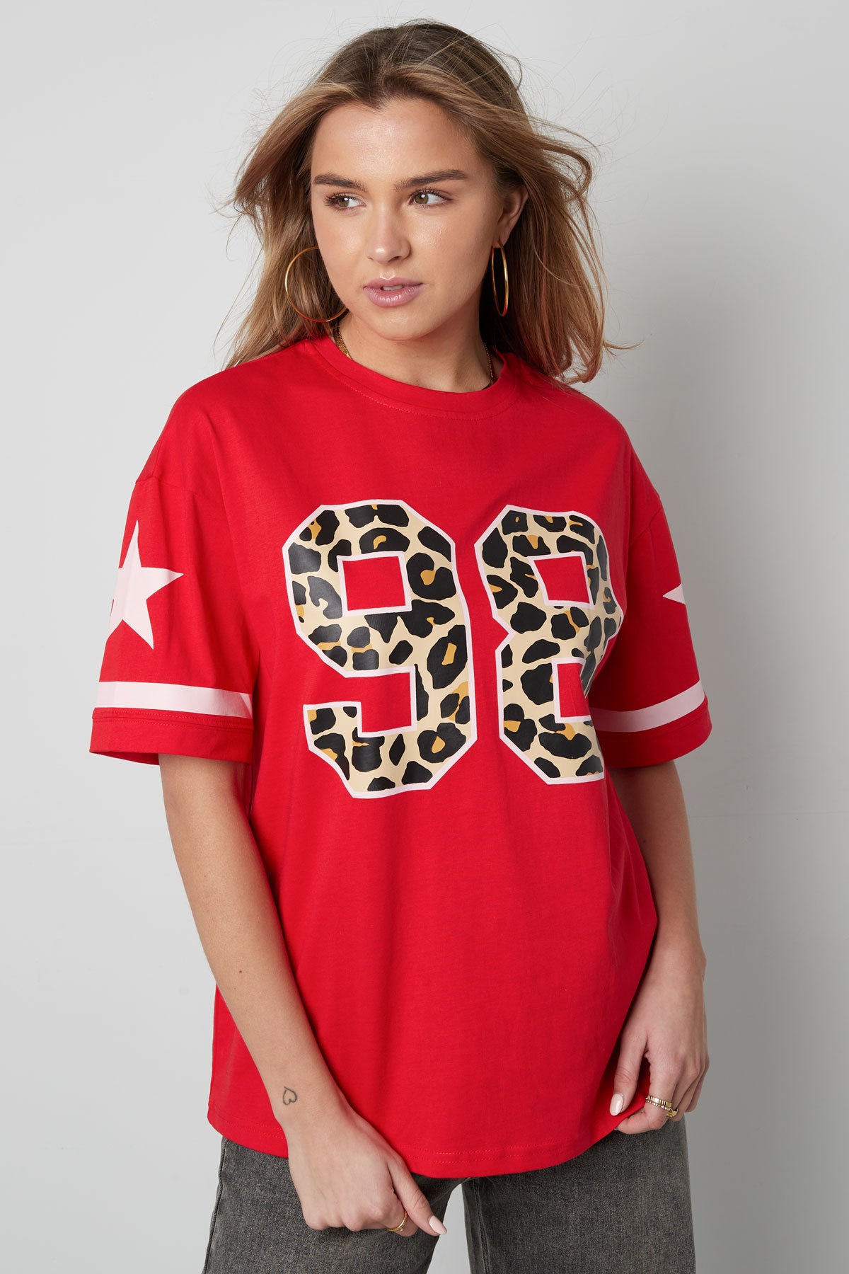 Baumwolle Damen T-Shirt Oversized Leopardenmuster Zahl 98