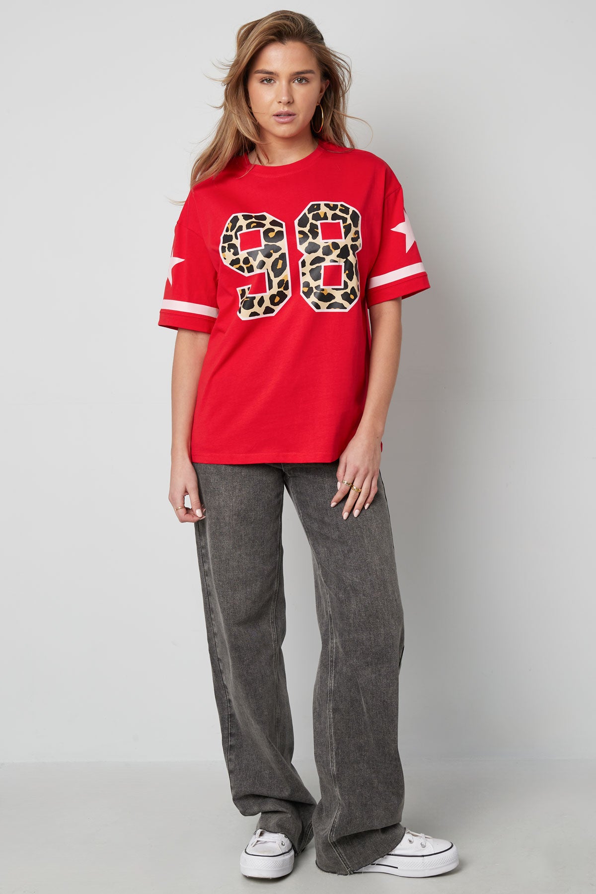 Baumwolle Damen T-Shirt Oversized Leopardenmuster Zahl 98