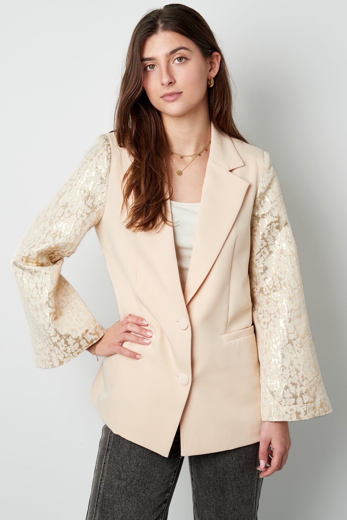 Polyester Damen Anzug Set Spitzenärmel Design
