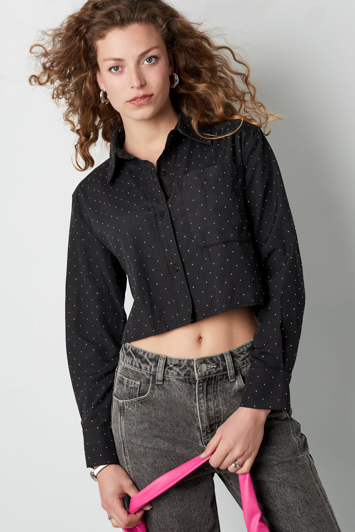 Baumwolle Damen Kurzbluse Klassische Knopfleiste