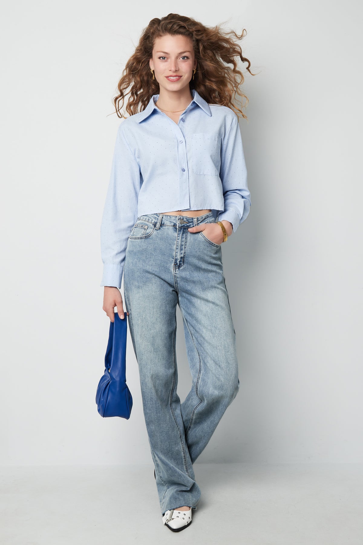 Baumwolle Damen Kurzbluse Klassische Knopfleiste