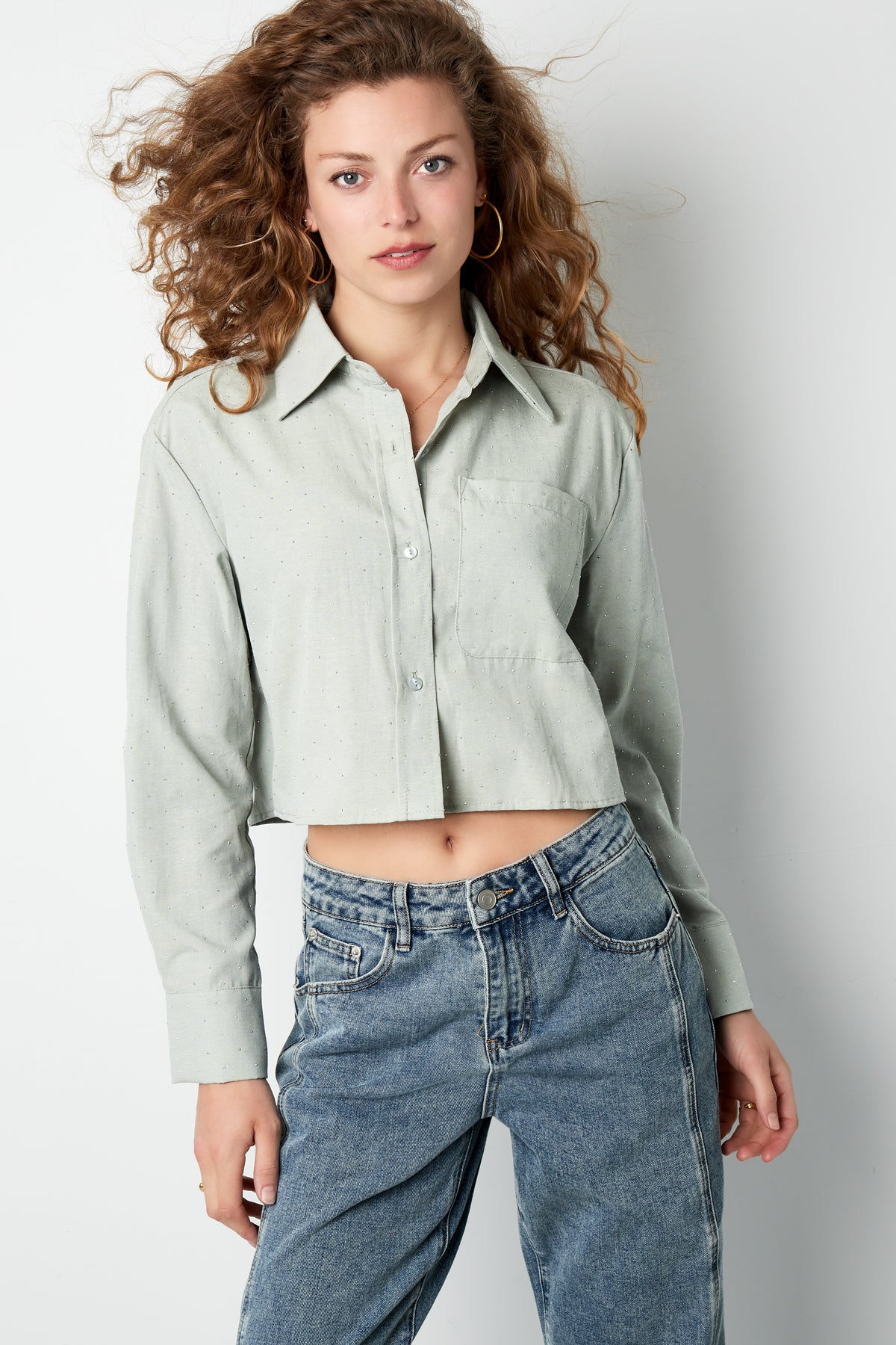 Baumwolle Damen Kurzbluse Klassische Knopfleiste