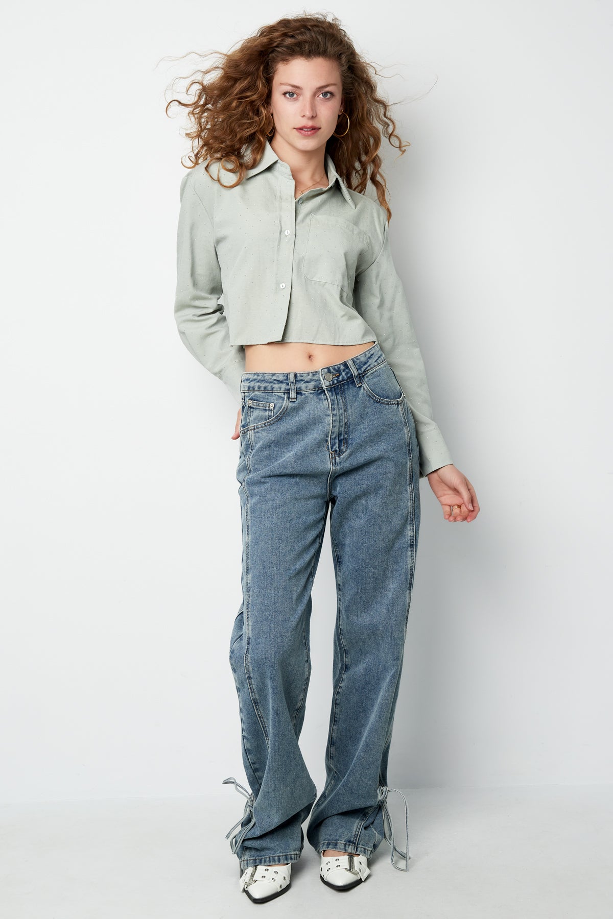 Baumwolle Damen Kurzbluse Klassische Knopfleiste