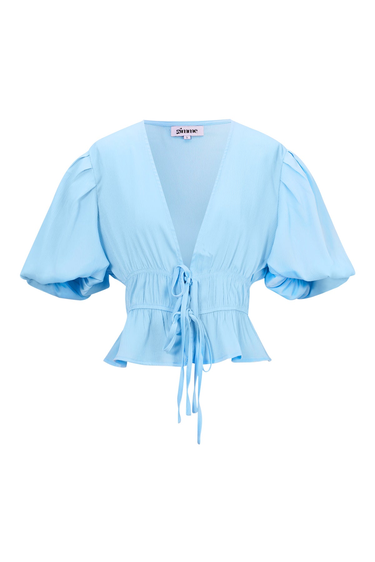 Polyester Damen Kurzarm Oberteil Puffärmel Bund mit Schleife