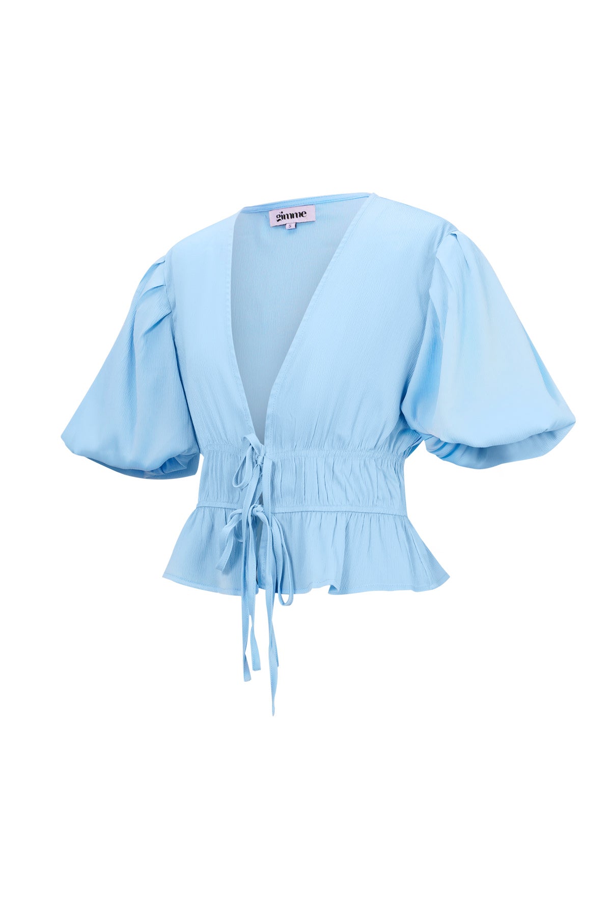Polyester Damen Kurzarm Oberteil Puffärmel Bund mit Schleife