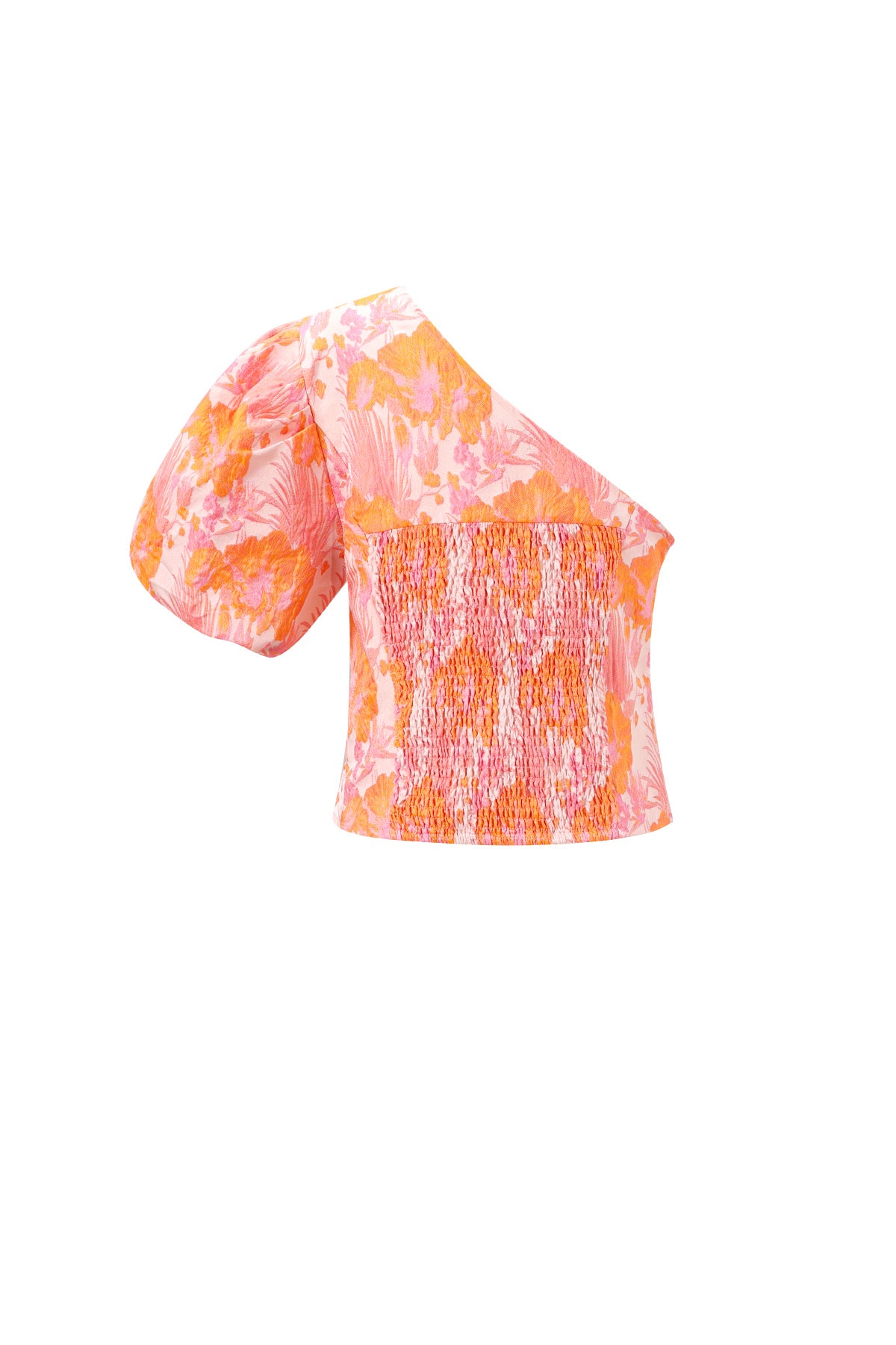Gewebte Polyesterfasern Damen Ein-Schulter Oberteil Elegant Blumenmuster