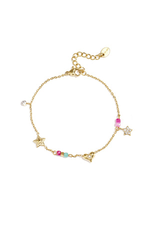 Charm-Armband mit Herz, Stern, Steinen und Perlen