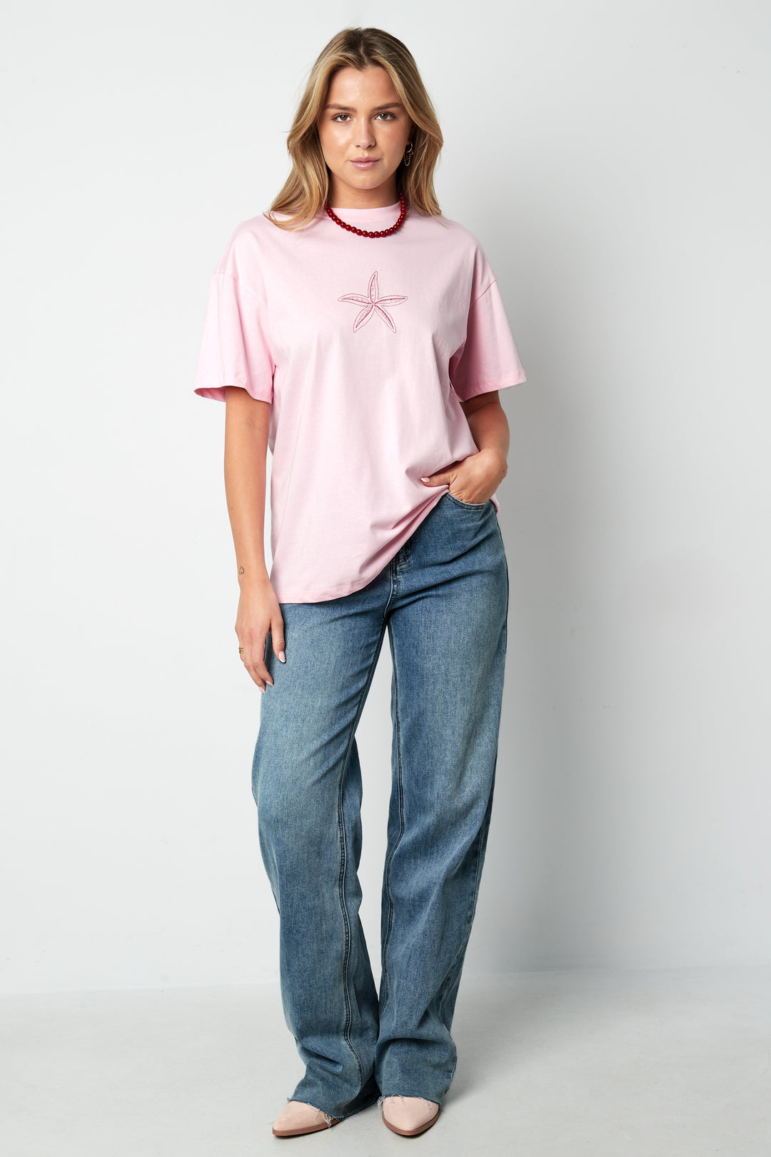 Baumwolle Damen T-Shirt Casual Bestickter Seestern