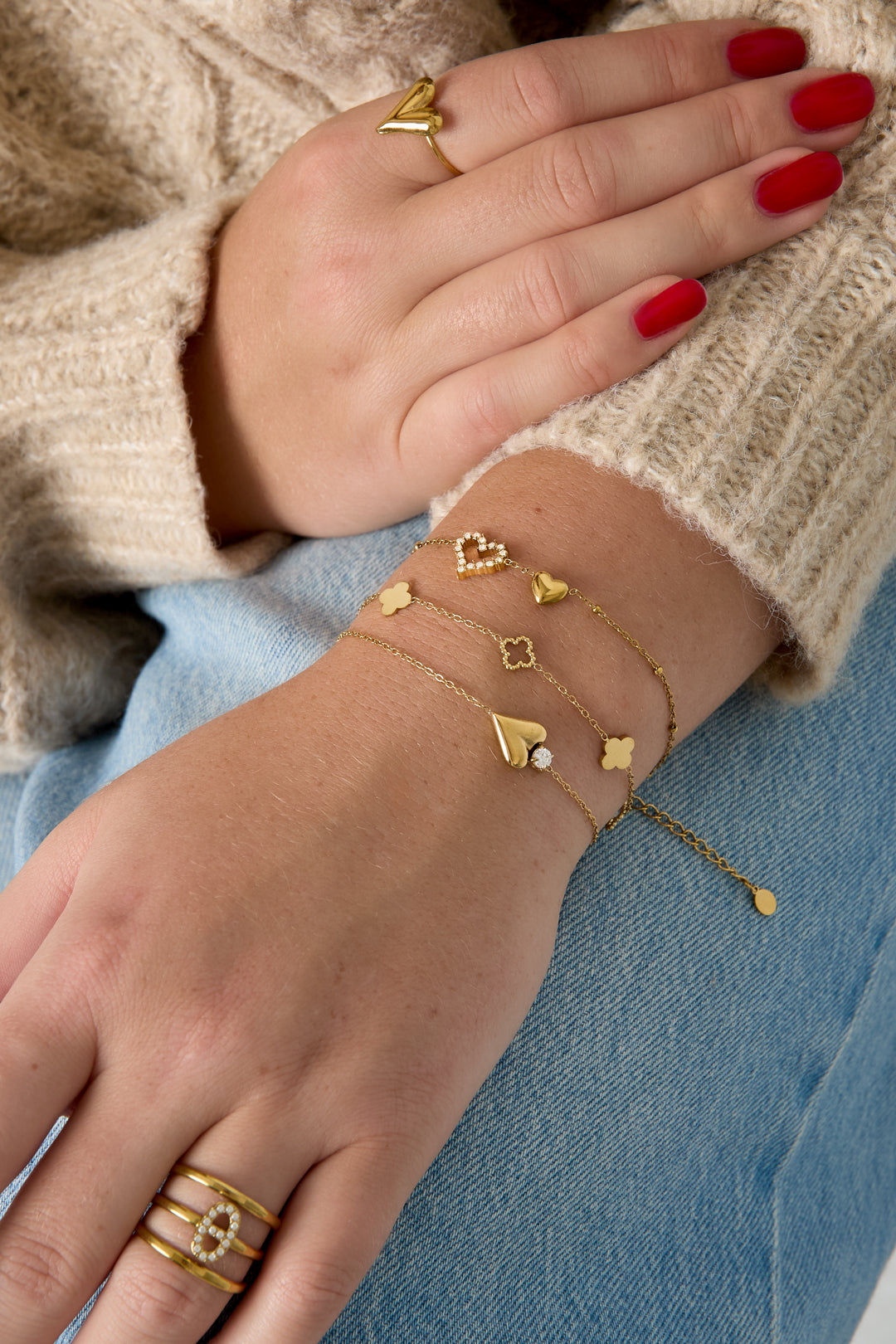 Charm-Armbänder aus 14-karätig vergoldetem Edelstahl, Clover Simple Daily Simple Serie, Damenschmuck